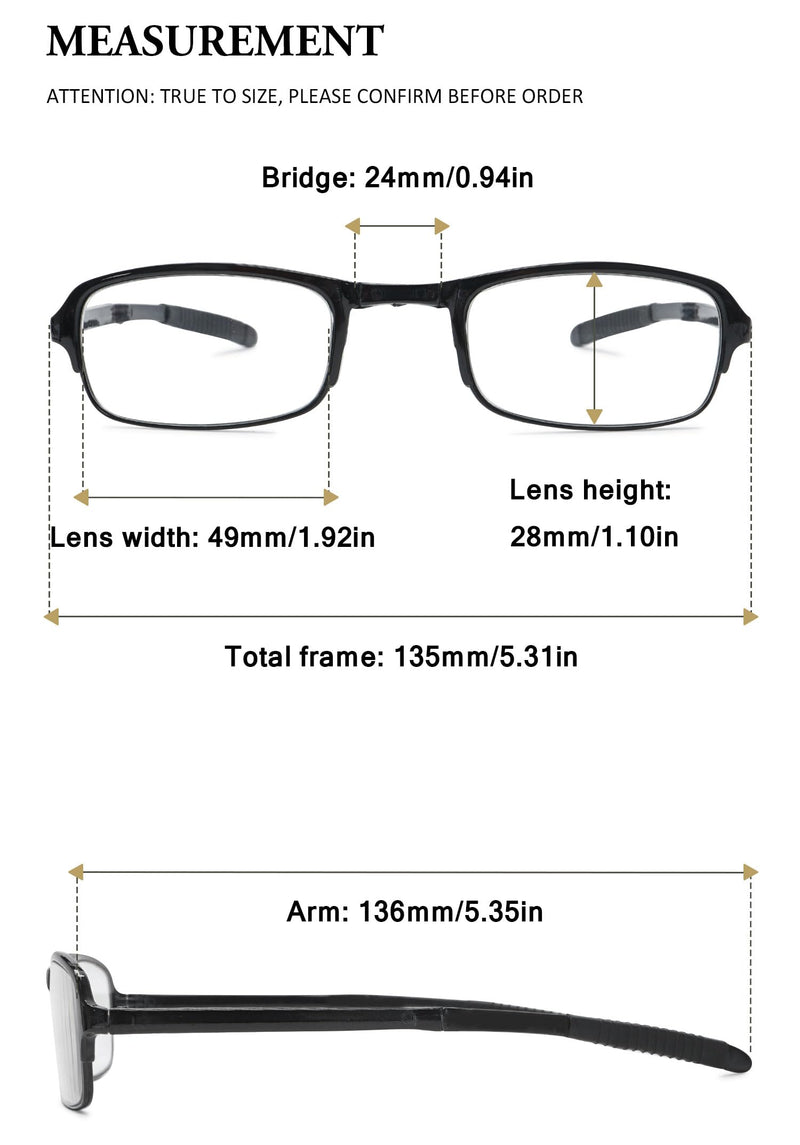 VEVESMUNDO Reading Glasses Foldable Folding Glasses Men Women Small Compact Glasses with Diopters with Case +1.0, +1.5, +2.0, +2.5, +3.0, +3.5, +4.0 Black 2.5 x - NewNest Australia