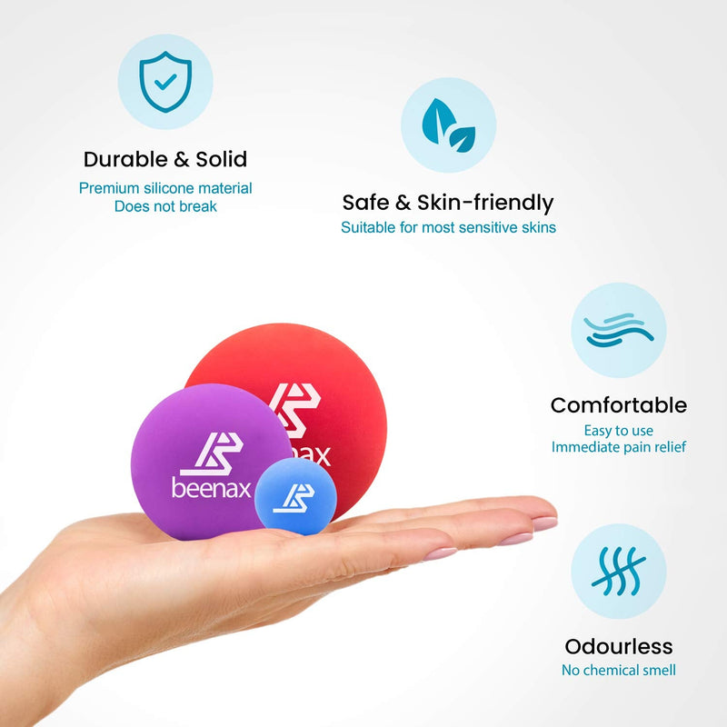 Beenax Lacrosse Massage Ball (Set of 3) - Perfect for Trigger Point Therapy, Myofascial Release, Plantar Fasciitis, Deep Tissue and Muscle Relief - Designed to Relieve Stress and Relax Tight Muscles - NewNest Australia