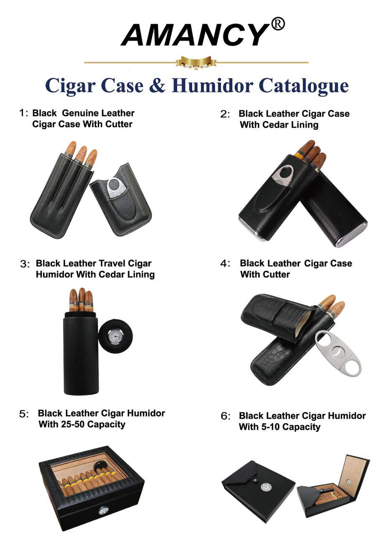 AMANCY Premium 3- Finger Brown Leather Cigar Case, Cedar Wood Lined Cigar Humidor with Silver Stainless Steel Cutter - NewNest Australia