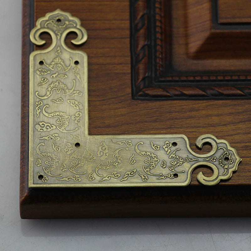 Tiazza 4Pcs Antique Embossing Brass Decorative Corner Protectors Braces Classical Furniture Tables and Chairs Cabinet Corner Guard Edge Cover - NewNest Australia