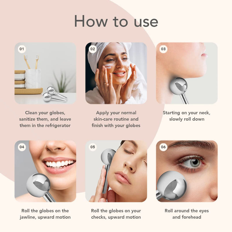 Hana Emi Ice Globes For Face And Eyes - Face Ice Roller - Steel Cryo GLobes - Rejuvanate Skin - Ice Face Roller - Face Massager For Muscle Pain - Set Of 2 Unbreakable Globes Metal Globes - NewNest Australia