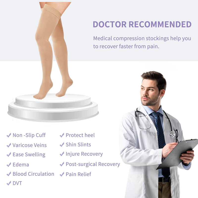 Thigh High Compression Stockings 20-30mmHg, Closed Toe Socks for Women & Men Beige Small - NewNest Australia
