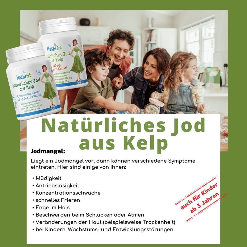 Extra low dosage - 25µg natural iodine from kelp - 120 mini capsules - can be finely dosed in small, fine doses for iodine sensitivity and thyroid Hashimoto - NewNest Australia