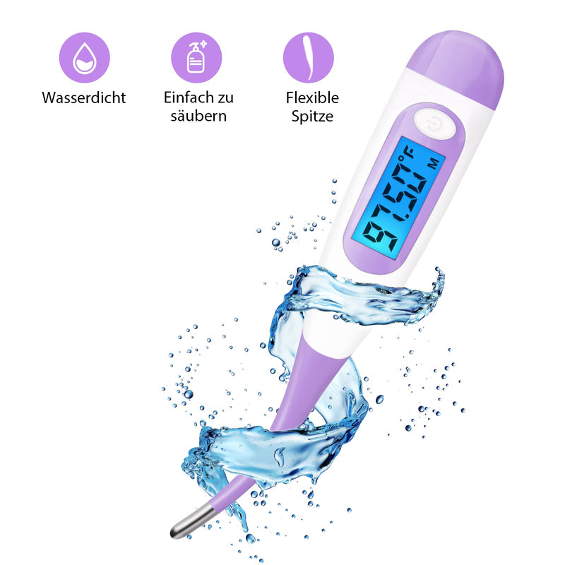 Basal thermometer fertility thermometer for cycle control and ovulation tracking with Premom APP, digital thermometer with blue backlight LCD display purple - NewNest Australia