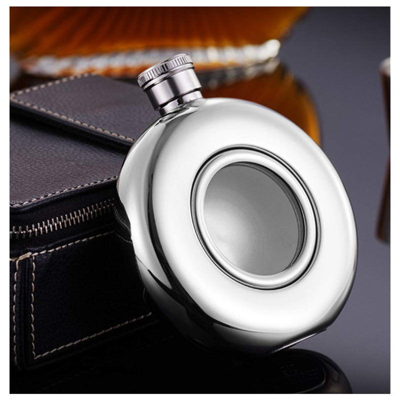 NewNest Australia - iSavage 5oz Classic Round Mirror Finished Hip Flask with Transparent Glass Window, with a Funnel 18/8 Stainless Steel-YM122 