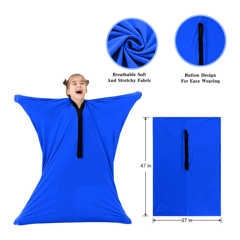 Runmeihe Sensory Body Sock for Kids, 47"x27" Full-Body Wrap Stretchy Body Sox to Relieve Stress for Children with Autism, Anxiety (Height 114-137CM) M(114-137CM) Blue - NewNest Australia