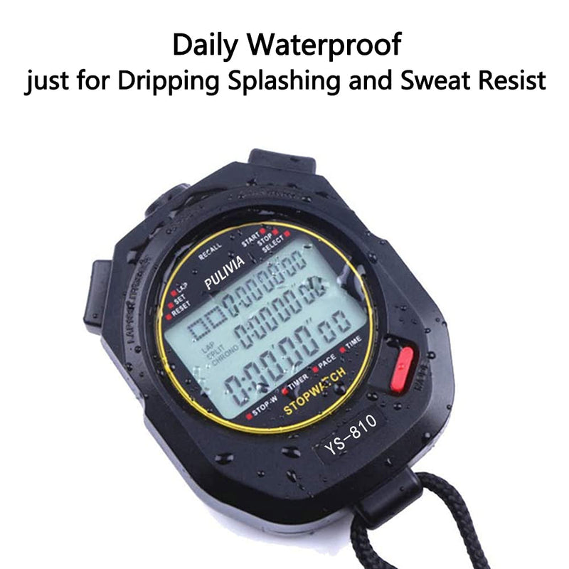 PULIVIA Sports Stopwatch Timer Lap Split Digital Stopwatch with Clock Calendar Alarm, Large Screen Shockproof Stopwatch for Coaches Swimming Running Sports Training 10 laps/splits Black - NewNest Australia