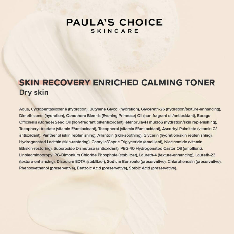 Paula's Choice Skin Recovery Rich Calming Toner - Nourishes Very Dry Skin with Vitamin E & Evening Primrose Oil - Redness Relief for Rosacea Prone Skin - Normal to Dry & Sensitive Skin - 190 ml - NewNest Australia