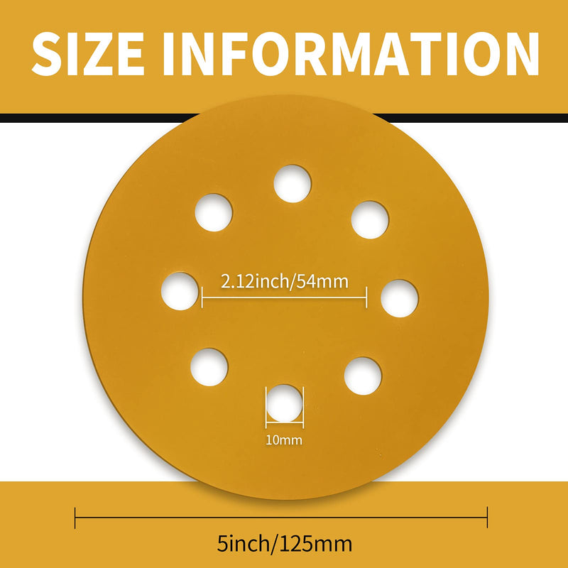 Keeimp 100 Pcs 5 Inch Sanding Discs Hook and Loop, 8 Hole Gold Premium 400 Grit Dustless Random Orbit Sandpaper for Woodworking or Automotive 400 Grit-100 Pcs - NewNest Australia