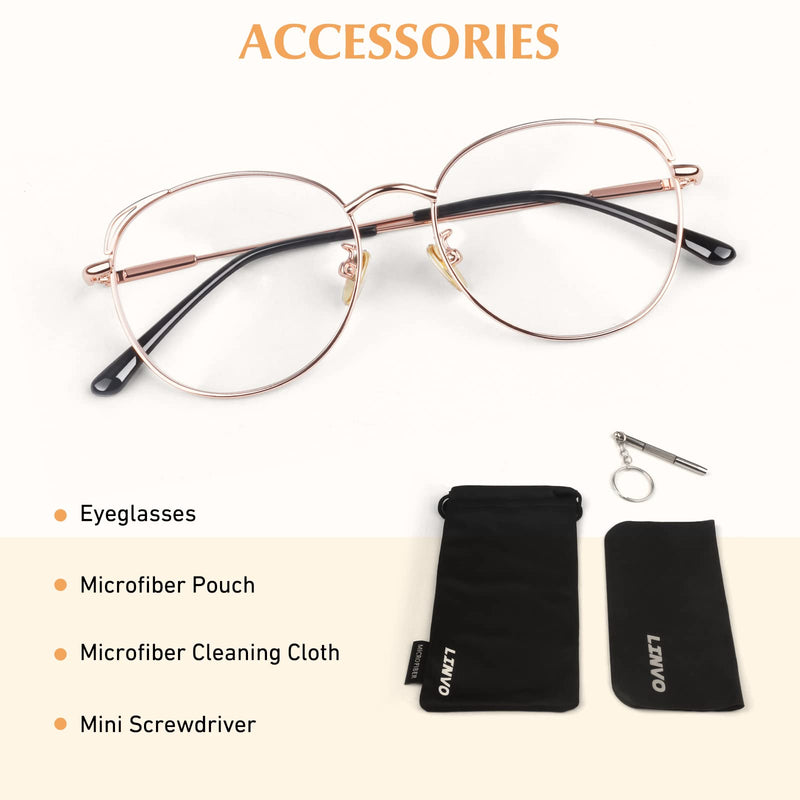 LINVO Glasses Without Prescription Women's Classic Metal Frame Glasses Frame Vintage Glasses Cat Eye Fake Glasses Rose Gold - NewNest Australia