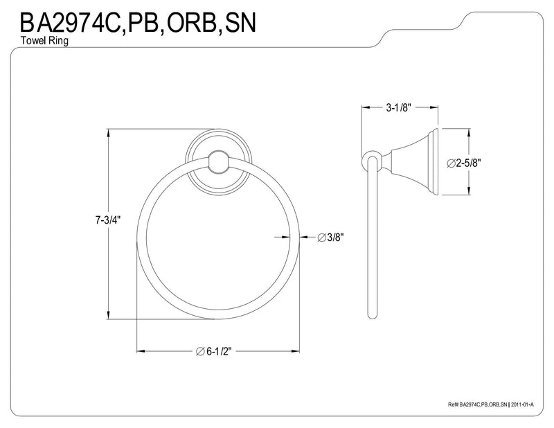 Kingston Brass BA2974SN Governor 6-Inch Towel Ring, Satin Nickel Brushed Nickel - NewNest Australia