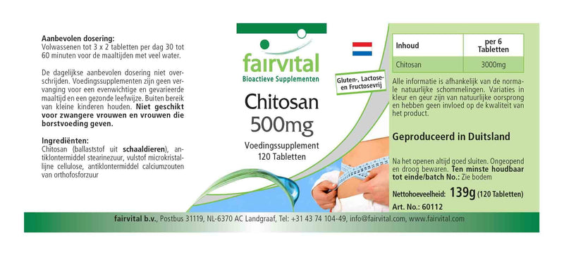 Fairvital | Chitosan 500mg - HIGH DOSE - natural fiber - 120 tablets - NewNest Australia