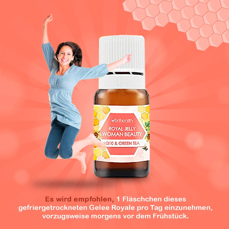 Verihealth Women Beauty - Royal Jelly With Vitamin E - 20 Bottles - Ideal For Maintaining Female Hormones - Leofilizada Provides Energy With Green Tea And Q10 Royal Jelly Freeze-Dried Woman - NewNest Australia