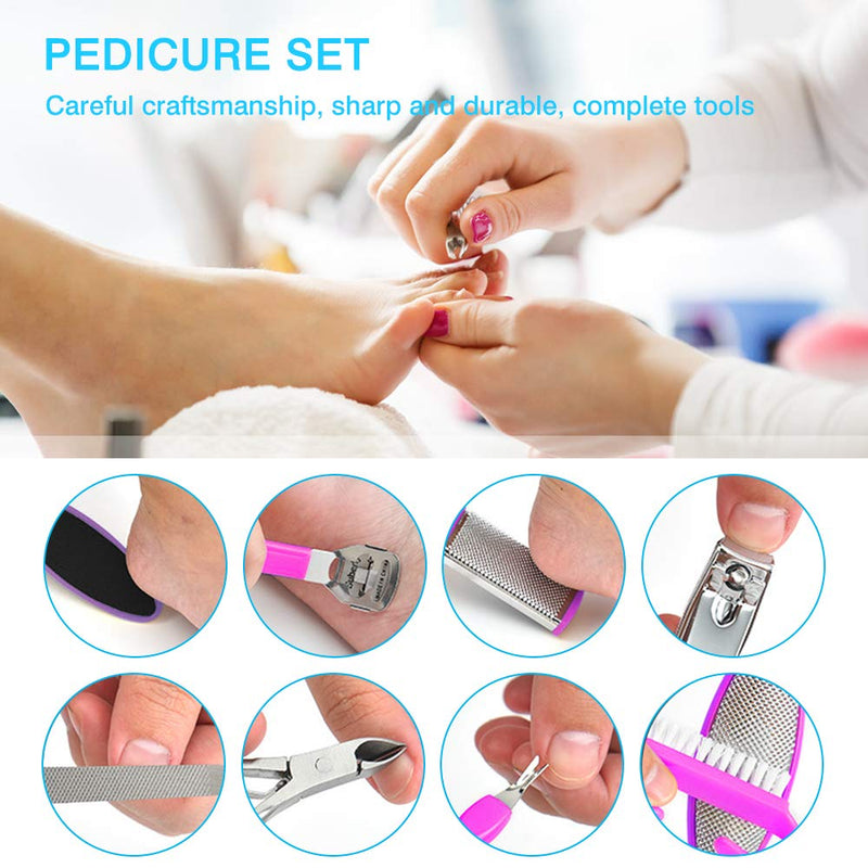 16 in 1 Professional Foot File Pedicure Kit, hicoosee Nail Toenail Clipper Dead Foot Skin Remover for Foot and Hand Purple - NewNest Australia