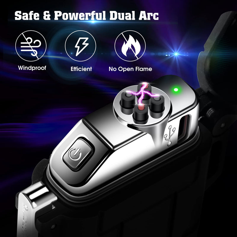 Lighter,USB Rechargeable Lighter,Windproof Arc Lighter Waterproof,Flameless Electric Lighter,Dual Arc Plasma Lighter with Emergency Whistle for Outdoor Adventure,Survival Tactical,Camping Gadgets Black - NewNest Australia