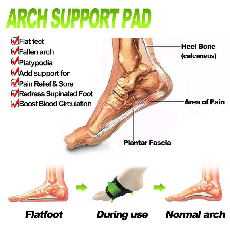 Ailaka 2 Pair Arch Support Braces, Compression Cushioned Plantar Fasciitis Sleeves for Pain Relief & Sore, Flat Feet, Heel Spurs (Black & Green, One size fit all) Black & Green 4 Count (Pack of 1) - NewNest Australia