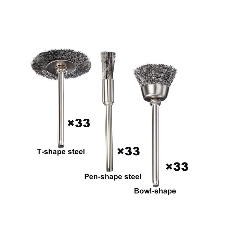 Mixiflor 99 Pcs Wire Brushes Set,Steel Wire Wheels Pen Brushes Set Kit Accessories for Rotary Tool-1/8"(3mm) Shank - NewNest Australia
