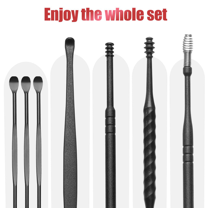 Ear Wax Remover Kit, Ear Cleaner Tool, Stainless Steel Ear Cleaner, Ear Wax Remover, Cleaning Set, Ear Care For Children And Adults, With Storage Box, Black, Pack Of 7 - NewNest Australia