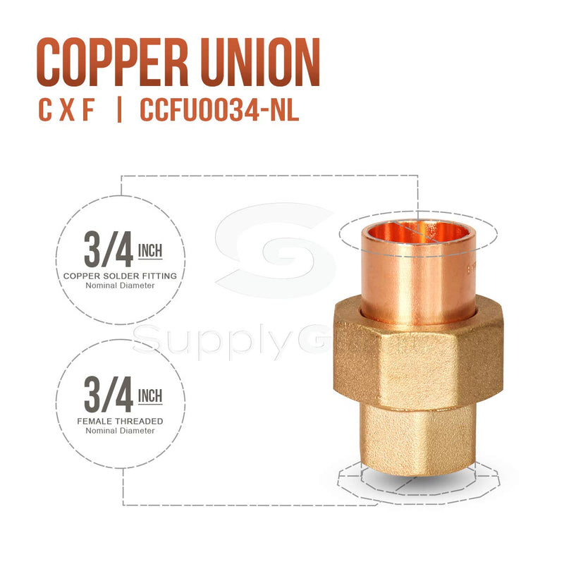 Supply Giant DDGV0034 3/4" Lead Free Copper Union Fitting with Sweat to Female Threaded Connects - NewNest Australia