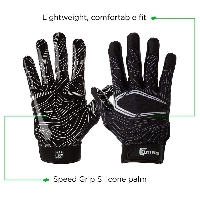 Cutters Football Glove Game Day Receiver. Silicone Grip Glove for Receivers. Adult and Youth Sizes Adult - Small / Medium Black Topography - NewNest Australia