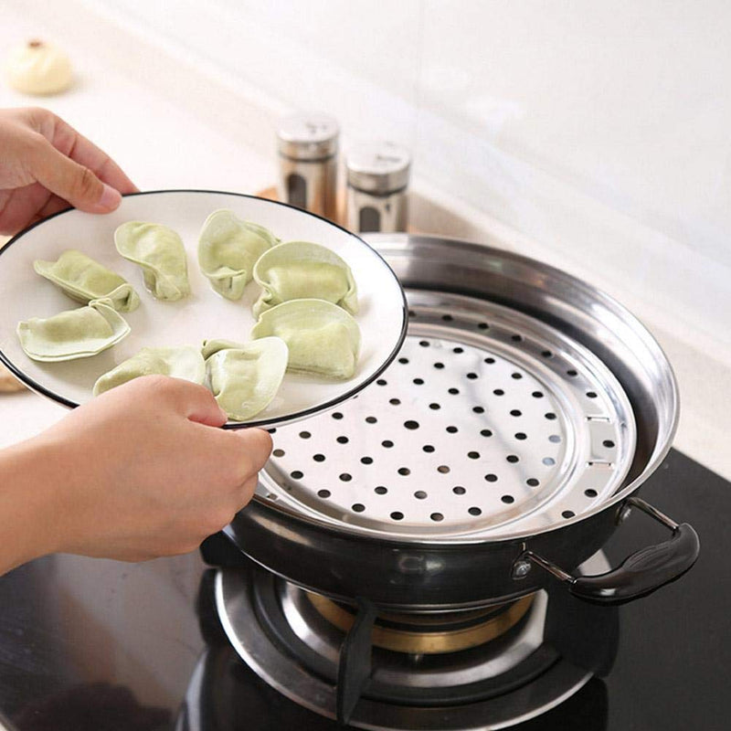 TOPINCN Stainless Steel Steam Holder Steam Rack Round Steaming Tray Insert for Pots, Pans, Crock Pots with Supporting Feet -Silver(L) L - NewNest Australia
