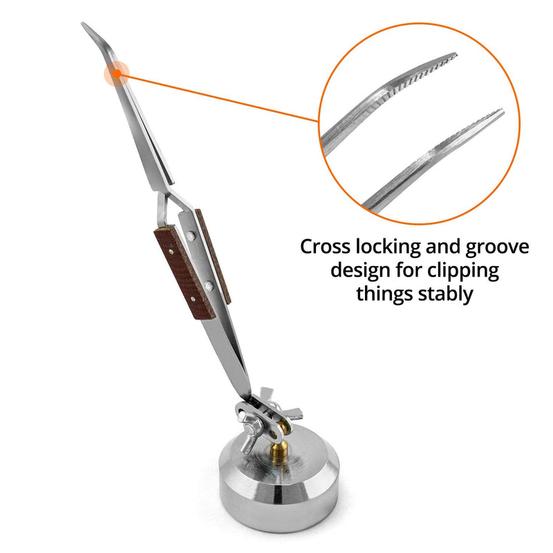 QWORK Third Hand Tweezers, Cross Locking Jewelry Welding/Soldering Tweezers with Base 360°Rotation, Jewelry Making Repair Kit Curved - NewNest Australia