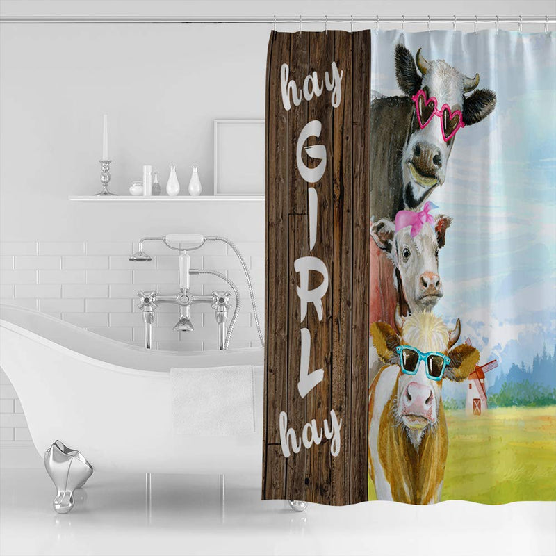 ZOE GARDEN Shower Curtain Set with Hook 36" x 72", Cows Wear Sunglass Sticking Their Heads Out of The Wood | Bathroom Decor Waterproof Polyester Fabric Bathroom Accessories Bath Curtain 36*72IN=91*183CM Cattlezgn6622 - NewNest Australia