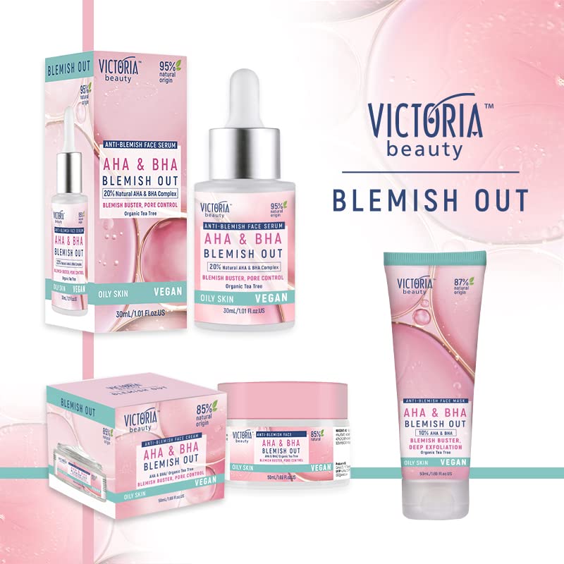 Victoria Beauty Blemish Out AHA BHA Cream - Pore Minimizer, Spots and Acne Treatment with Organic Tea Tree Oil, Salicylic and Glycolic Acid - for Oily Skin - Vegan, 87% Natural - NewNest Australia