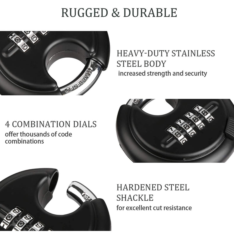 Combination Disc Padlocks for Outdoor - Heavy Duty 4 Digit Code Lock, Combo Discus Lock for Storage Unit,Gate,Fence,Trailer,1PCS,Black Black-1Pcs - NewNest Australia