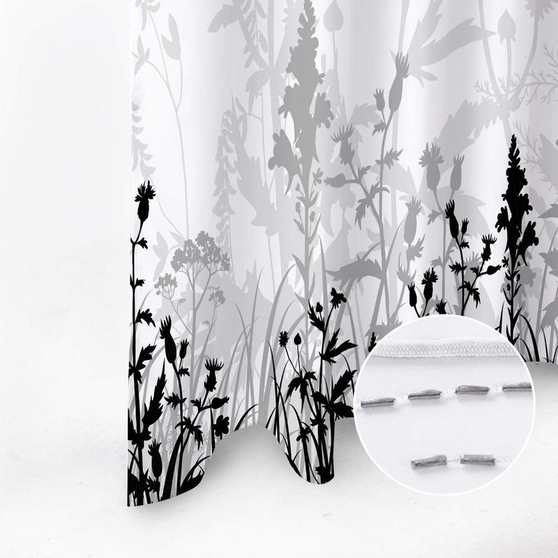 Grey Flowers Shower Curtain Black Grey Leaves Shadow Abstract Nature White Background Waterproof Fabric Bathroom Decor Bath Curtain with Hooks 72x72 inch - NewNest Australia