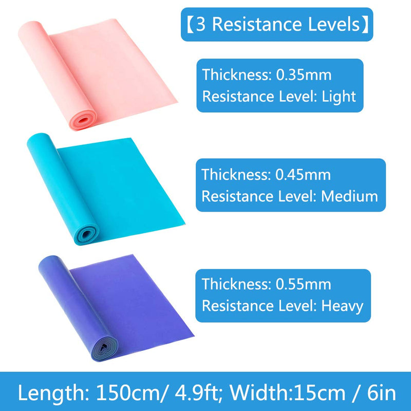DIWUJI Set of 3 Exercise Resistance Bands,1.5M/4.9ft Skin-Friendly Long Elastic with Standard Resistance Levels for Physical Therapy Strength Training Yoga Fitness,Blue,Pink - NewNest Australia