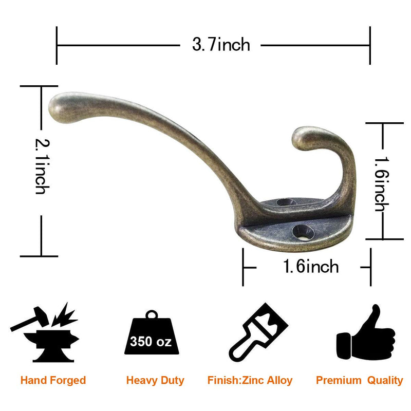 NewNest Australia - 10 Pack Wall Coat Hooks Rustic Dual Hooks Heavy Duty Key Hooks for Wall Towel Hook Hanger with Screw Mounted Hooks 1# 10 Pack Bronze 