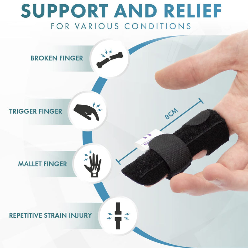 Actesso Neoprene Finger Splint Brace – Injury Support for Mallet Finger, Trigger Finger, Finger Pain, & Broken Finger – For Index, Middle & Ring (Black) Black - NewNest Australia