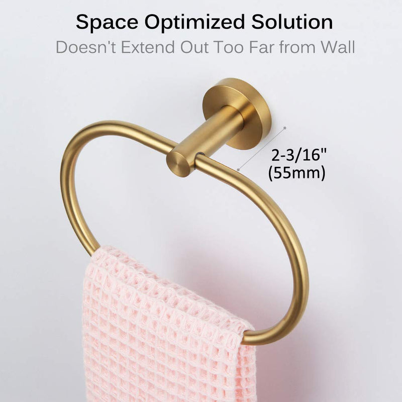 Towel Ring Brushed Gold, Angle Simple SUS304 Stainless Steel Hand Towel Rack, Bathroom Towel Holder, Unique Oval Shaped Towel Hanger for Wall or Cabinet - NewNest Australia