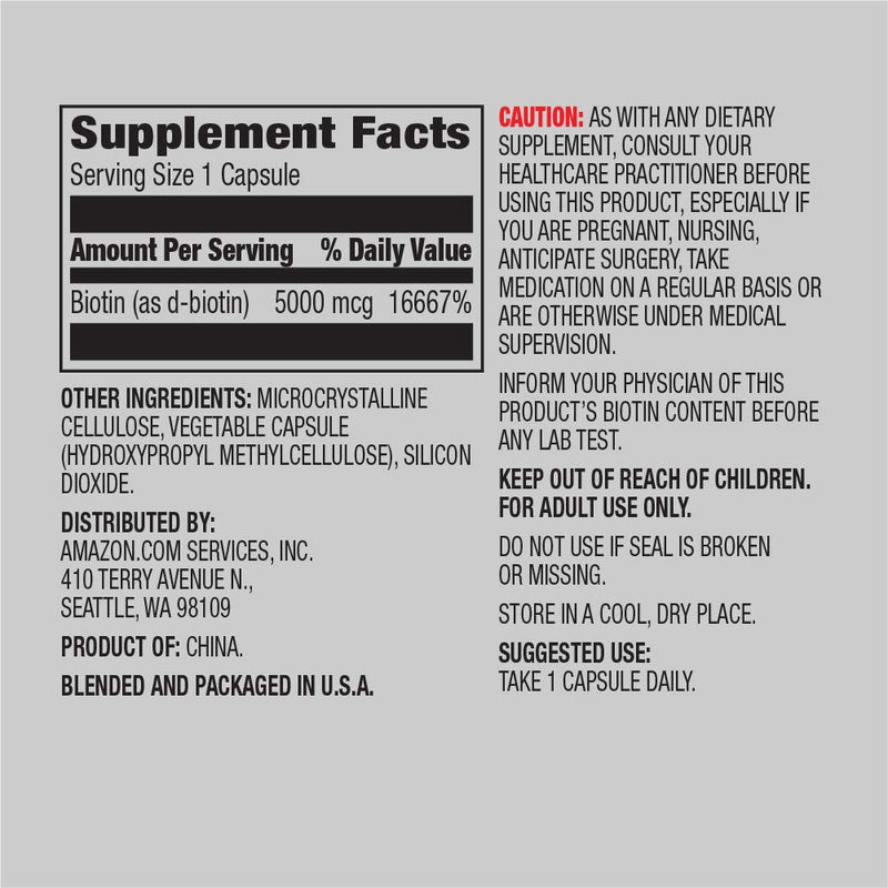 Amazon Elements Vegan Biotin 5000 mcg - Hair, Skin, Nails - 130 Capsules (4 month supply) (Packaging may vary) - NewNest Australia