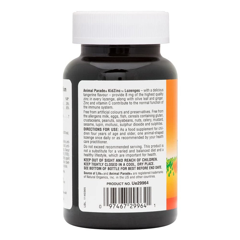 NaturesPlus Animal Parade Kid Zinc Lozenges - Tasty Tangerine Zinc and Vitamin C, Ginger, Olive leaf - Vision, Cognitive, Immune Support - Vegan, Gluten Free - 90 Animal Shaped Tablets - NewNest Australia