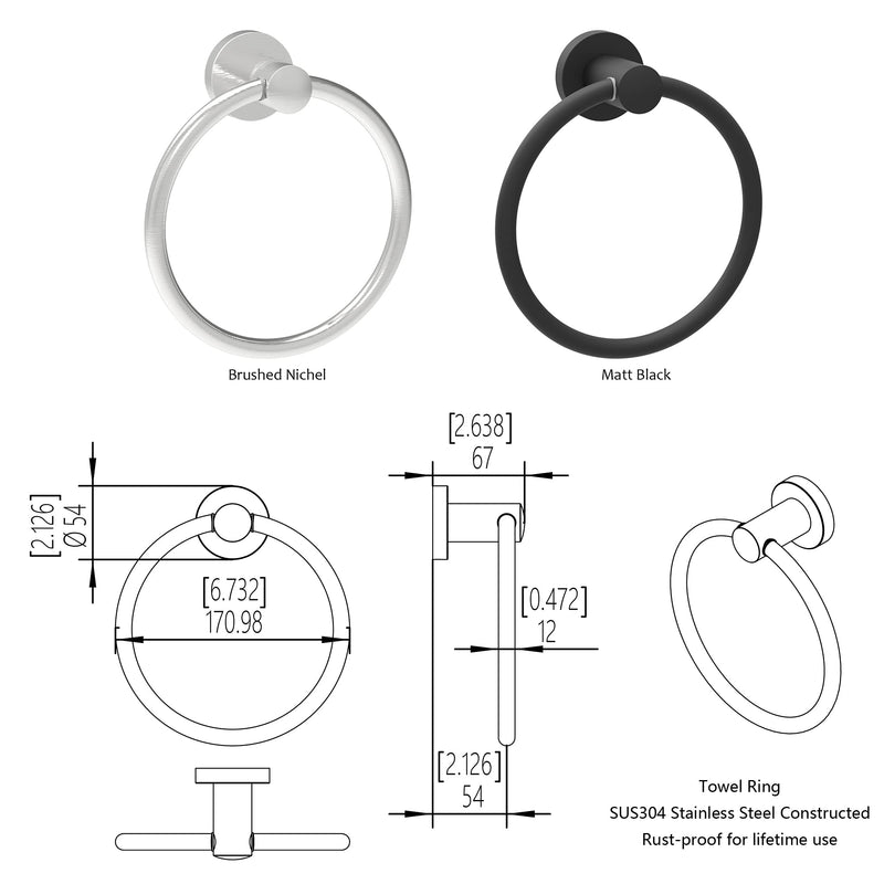 Rust-Proof Minimalist Towel Ring for Bathroom, Kitchen Dishcloth Holder, Stainless Steel Constructed Heavy Duty Bathroom Accessories, Brushed Nickel 1 Pack - NewNest Australia