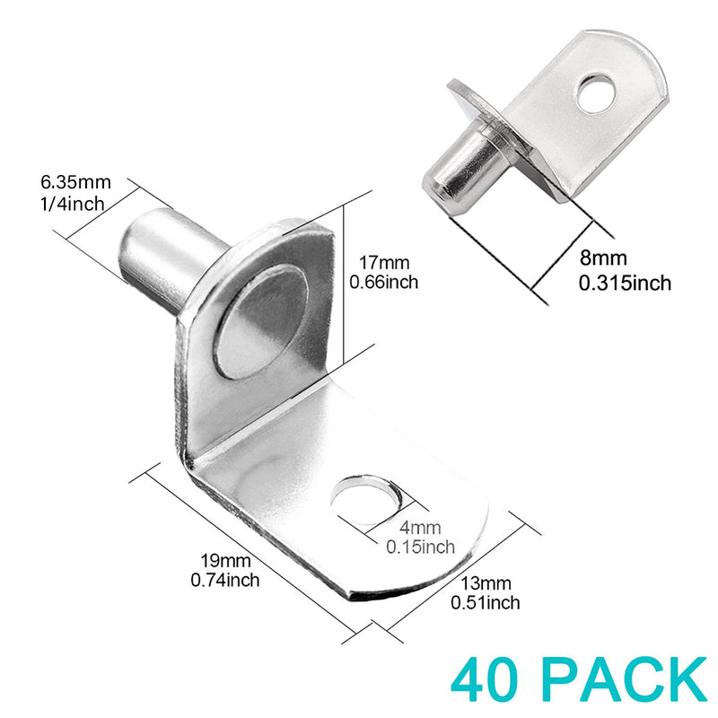 40 Pcs Shelf Support Pegs,1/4 Inch Shelf Bracket Pegs with Hole,Nickel Plated L-Shaped Clips for Kitchen & Bookcase Shelf Cabinet Furniture Closet Shelf Pins Support - NewNest Australia