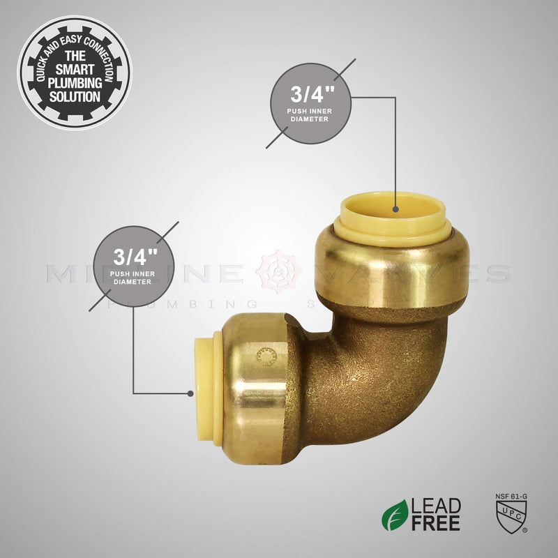 Supply Giant VQF9034-5 90 Degree Elbow Pipe Fittings Push to Connect Pex Copper, CPVC, 3/4 Inch, Brass Pack of 5, 5 Count - NewNest Australia