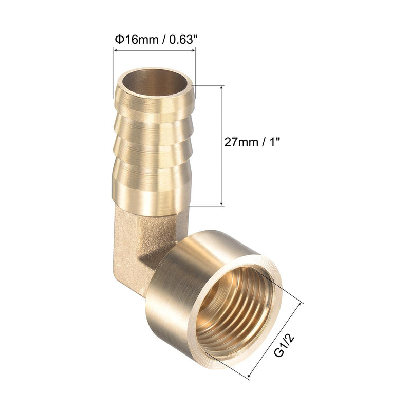uxcell Brass Hose Barb Fitting Elbow 16mm x G1/2 Female Thread Pipe Connector with Stainless Steel Hose Clamp - NewNest Australia