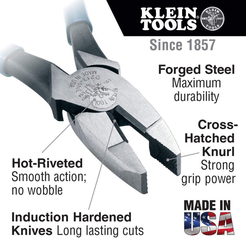 Klein Tools HD2000-9NE Side Cutter Linemans Pliers Cut ACSR, Screws, Nails, Hard Wire, 9-Inch Electrical Pliers Heavy Duty Cutting - NewNest Australia