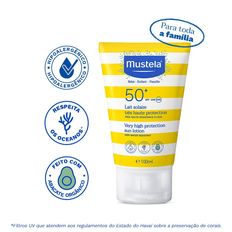 Mustela - Sun cream with very high protection factor SPF 50+, for face and body for babies and children, 100 ml 100 ml (pack of 1) - NewNest Australia