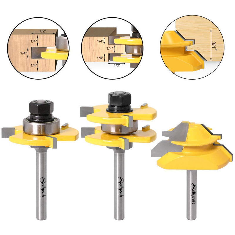 Tongue and Groove Router Bit Tool Set, SellyOak 1/4 Shank Tongue&Grooving Router Bits + 1/4 Shank 45° Lock Miter Router Bit, Wood Milling Cutter Woodworking Tools on Router Table/Base Router etc. 1/4 Inch Shank - NewNest Australia