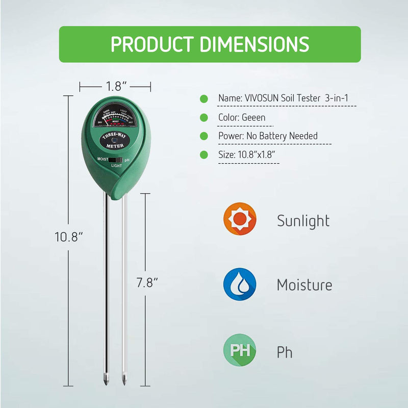 VIVOSUN Soil Tester, 3-in-1 Plant Moisture Meter Light and PH Tester for Home, Garden, Lawn, Farm, Indoor and Outdoor Use, Promote Plants Healthy Growth - NewNest Australia