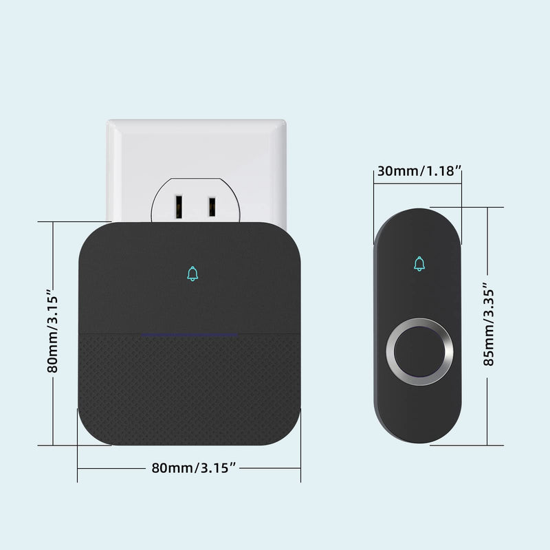 AIDA Lighted Wireless Doorbell, Home Waterproof Doorbell 1,000ft Range, 5 Volume Levels with 58 Doorbell Chimes & LED Flash (Black, Doorbell with 1 Button & 1 Receiver) - NewNest Australia