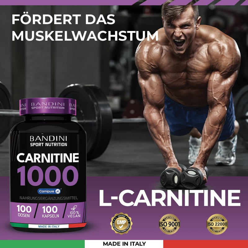 Bandini® L-CARNITIN 1000 | Premium: Carnipure® - L Carnitine Tartrate | 100 tablets | Metabolism & muscle building | Highly dosed, 100% vegan, no additives, laboratory tested - NewNest Australia