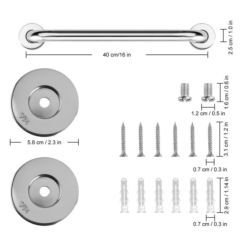 supregear Bathroom Grab Bar Rail, 40 cm 304 Stainless Steel Bathroom Handle, Safety Handle, Indoor/Outdoor Auxiliary Handle for Kitchen Bedroom Bathtub, Shower and Steps - NewNest Australia