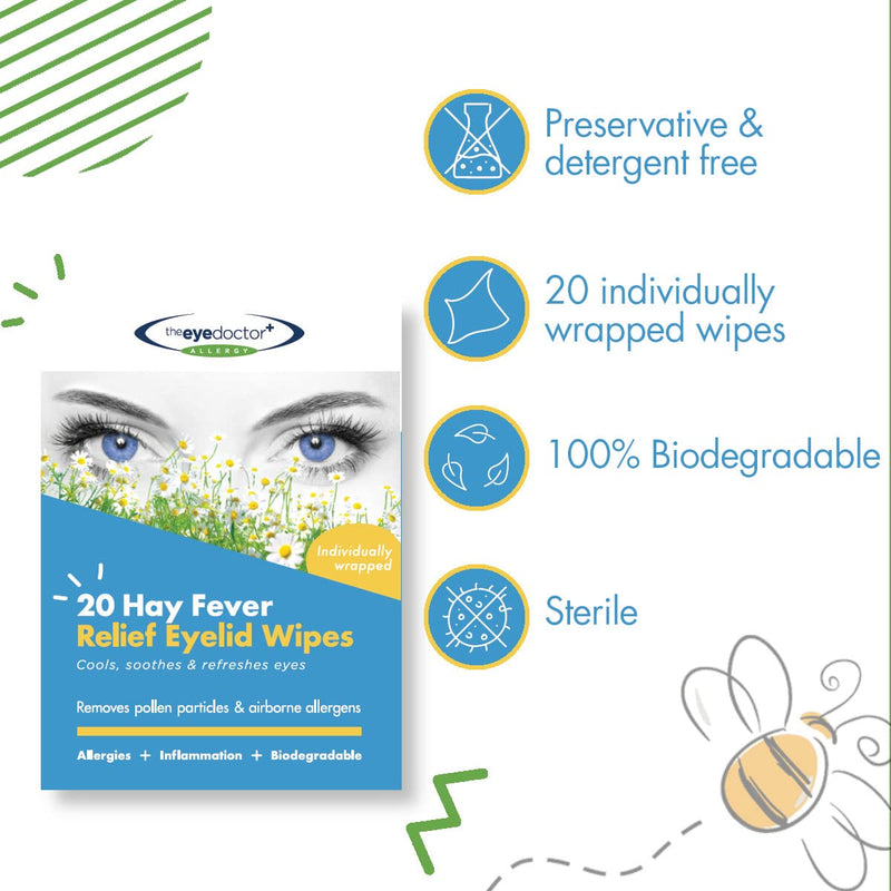 The Eye Doctor Allergy Relief Pack - Reusable Cold Eye Compress & 20x Single Use Eye Wipes for Allergy & Hayfever - Inflammation, Watery Itchy Eyes, Headaches & Migraines - Cooling Soothing Therapy Mask & 20 Wipes - NewNest Australia