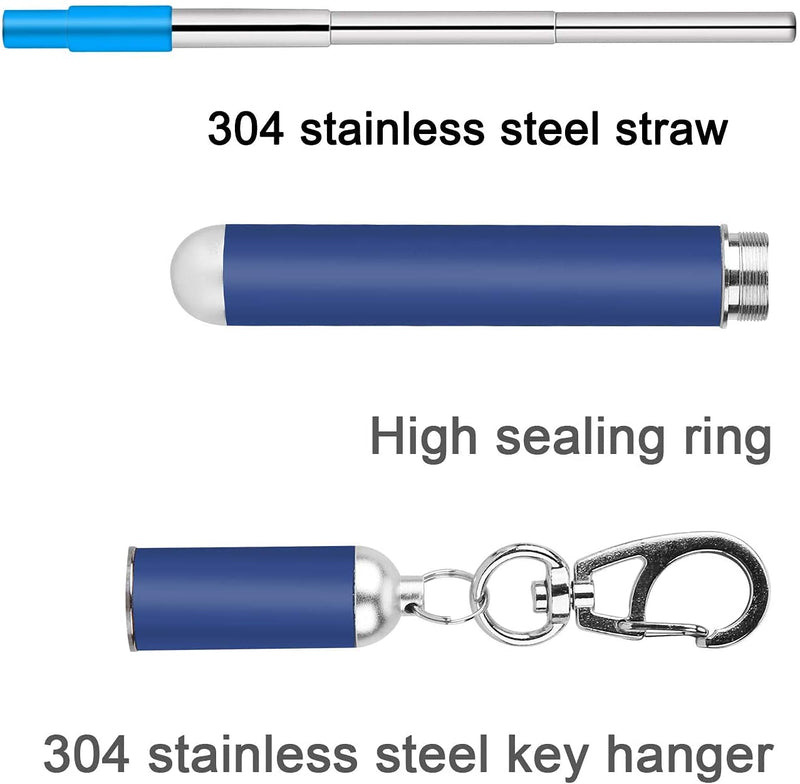 2 Pcs Portable Metal Straws, 3-Section Adjustable Telescopic Straw with Silicone Tips Cover, Aluminum Keychain Case and Telescopic Cleaning Brush, Unique Design for Home Travel(Black & Blue) Black & Blue - NewNest Australia