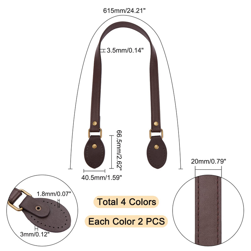 PandaHall 8pcs Purses Bag Straps Handles, 4 Colors Leather Shoulder Strap Short Handbag Crocheted Tote Replacement Accessories Handles with Holes for DIY Purse Straps Craft, 24Inch/62cm - NewNest Australia